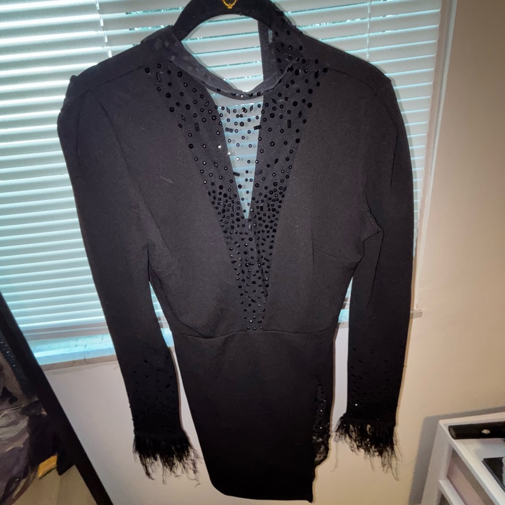 Windsor Black Long Sleeve Plunge Bodycon Dress